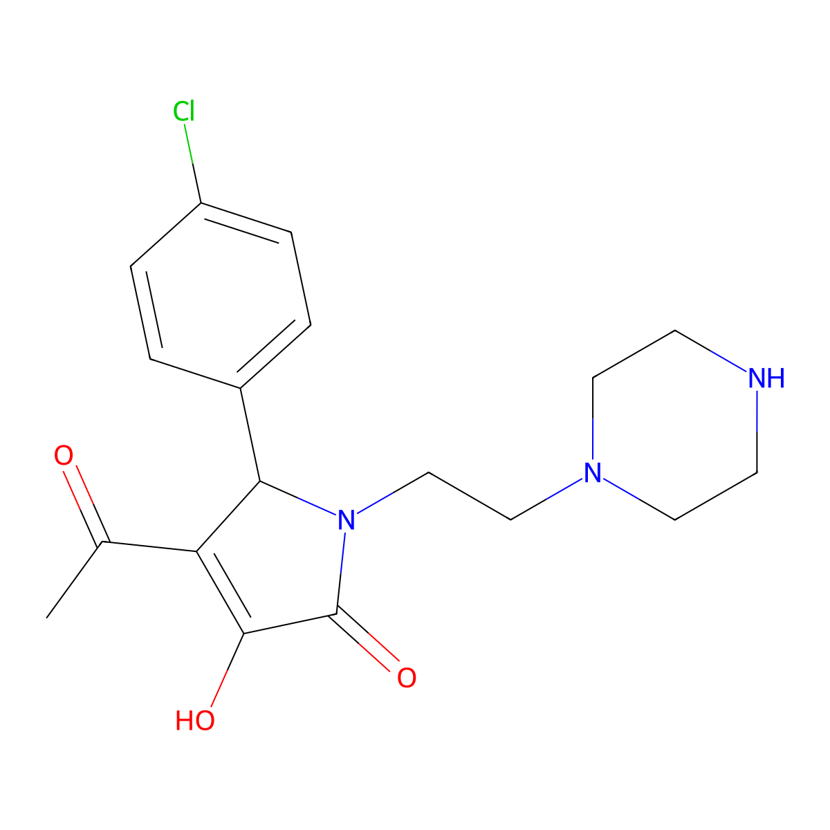 4-Acetyl-5-(4-chlorophenyl)-3-hydroxy-1-[2-(piperazin-1-yl)ethyl]-1,5-dihydro-2H-pyrrol-2-one molecular structure, CAS 5954-79-0