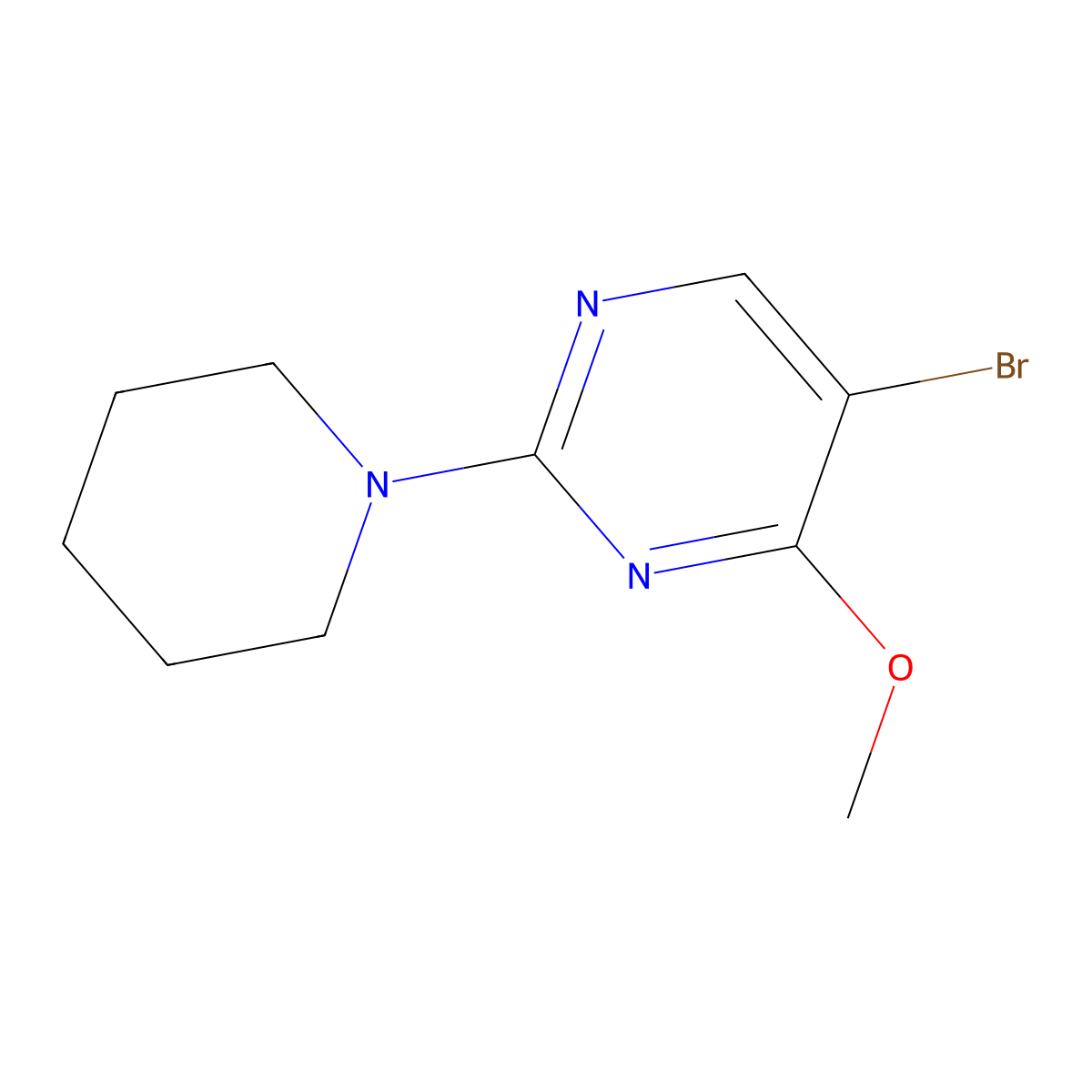Pyrimidine, 5-bromo-4-methoxy-2-(1-piperidinyl)- molecular structure, CAS 59549-50-7
