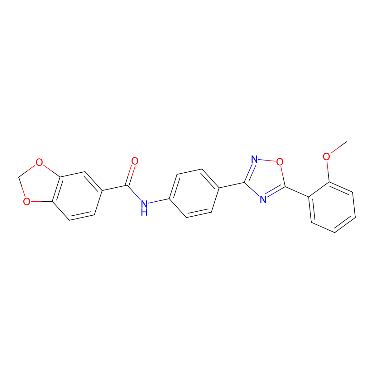 N-[4-[5-(2-methoxyphenyl)-1,2,4-oxadiazol-3-yl]phenyl]-1,3-benzodioxole-5-carboxamide molecular structure, CAS 595555-01-4