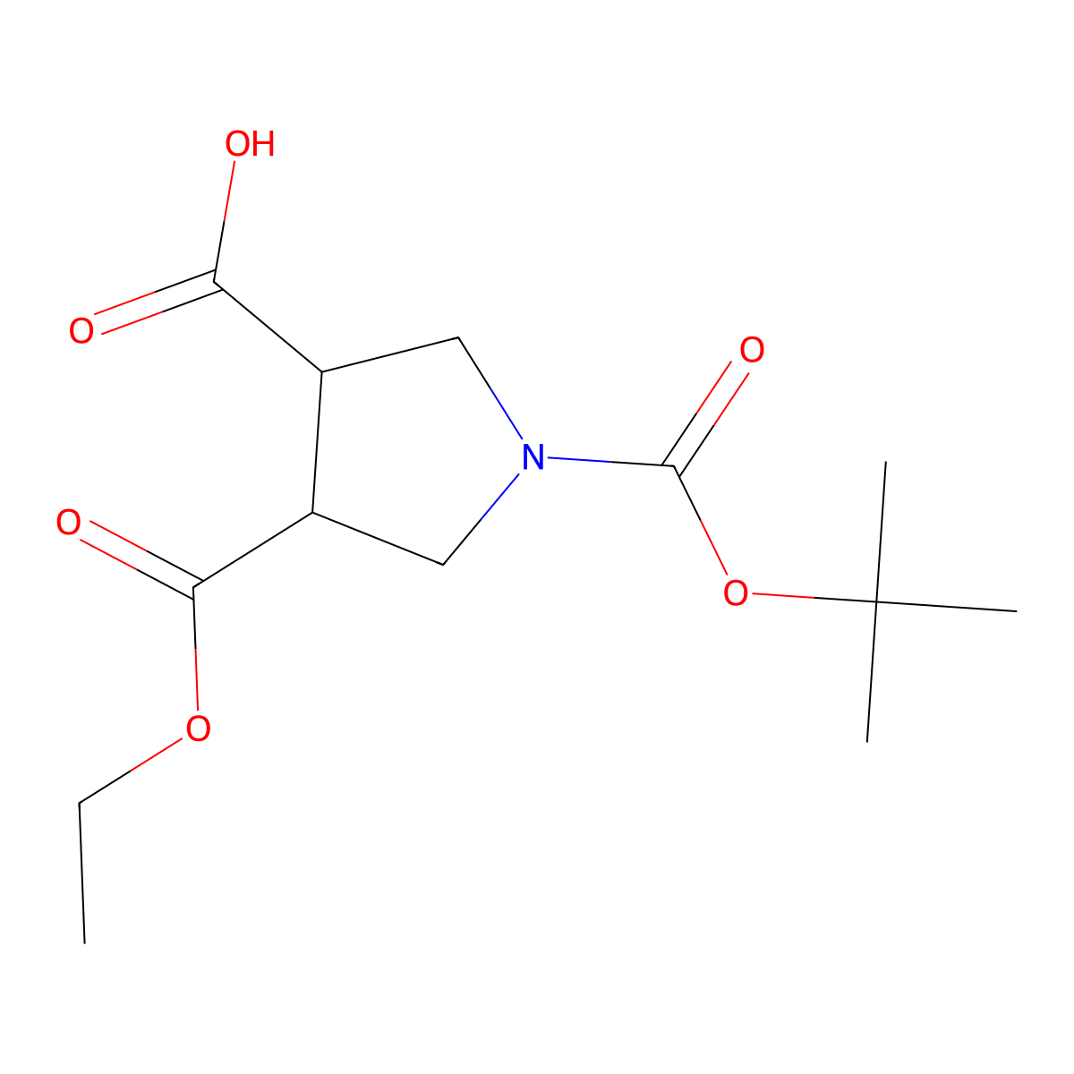 trans-1-(tert-Butoxycarbonyl)-4-(ethoxycarbonyl)pyrrolidine-3-carboxylic acid molecular structure, CAS 595556-31-3