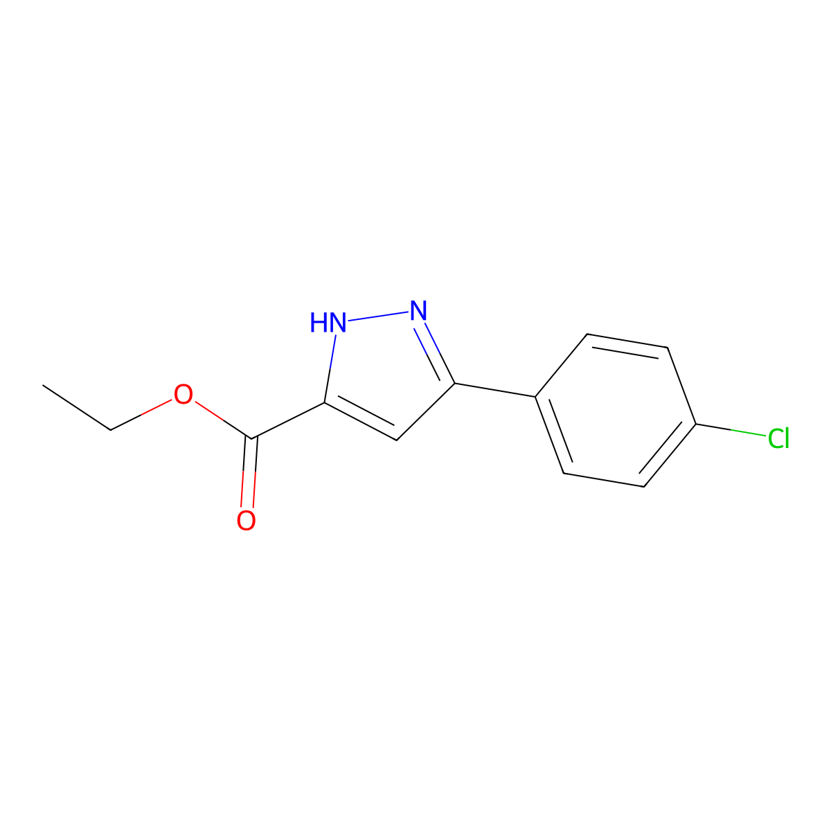 Ethyl 3-(4-chlorophenyl)-1H-pyrazole-5-carboxylate molecular structure, CAS 595610-40-5
