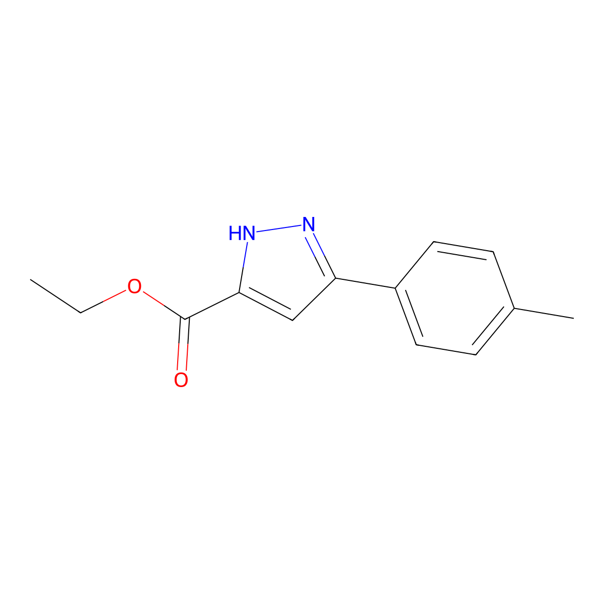 Ethyl 5-(4-methylphenyl)-2H-pyrazole-3-carboxylate molecular structure, CAS 595610-41-6