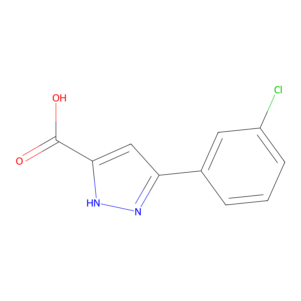 5-(3-chlorophenyl)-1H-pyrazole-3-carboxylic acid molecular structure, CAS 595610-50-7