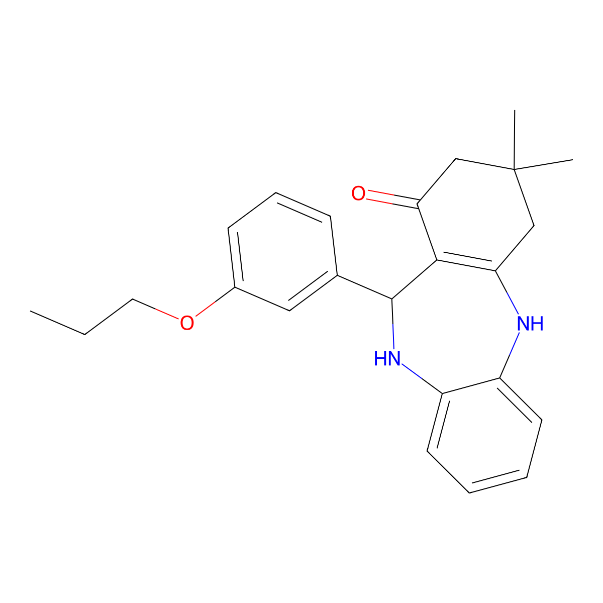 9,9-dimethyl-6-(3-propoxyphenyl)-6,8,10,11-tetrahydro-5H-benzo[b][1,4]benzodiazepin-7-one molecular structure, CAS 5958-48-5