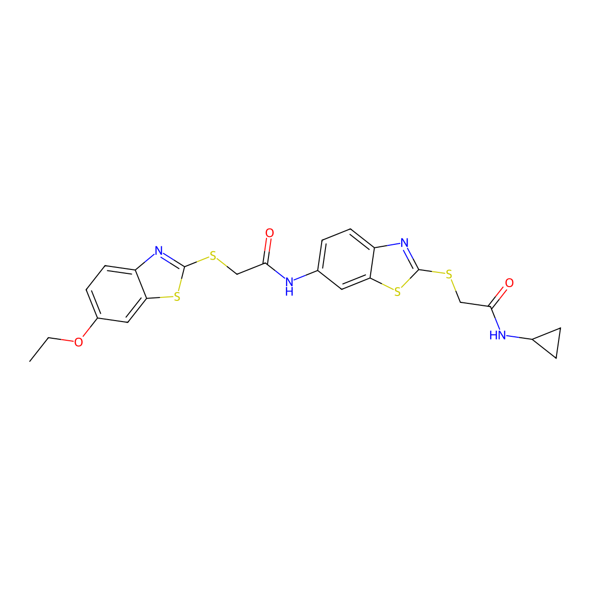 N-(2-{[2-(cyclopropylamino)-2-oxoethyl]sulfanyl}-1,3-benzothiazol-6-yl)-2-[(6-ethoxy-1,3-benzothiazol-2-yl)sulfanyl]acetamide molecular structure, CAS 5959-84-2