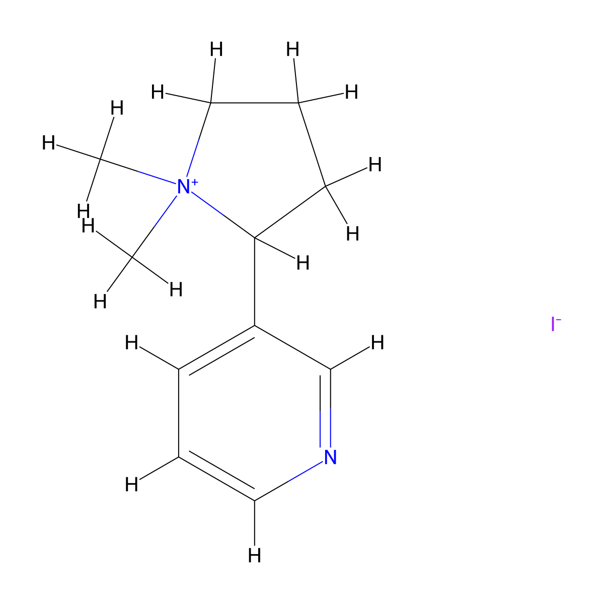 1,1-Dimethyl-2-(pyridin-3-yl)pyrrolidin-1-ium iodide molecular structure, CAS 5959-86-4