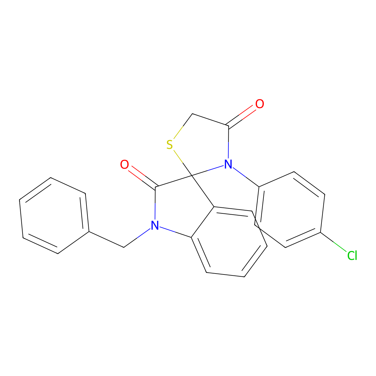 1-Benzyl-3'-(4-chlorophenyl)-1,2-dihydrospiro[indole-3,2'-[1,3]thiazolidine]-2,4'-dione molecular structure, CAS 59618-79-0