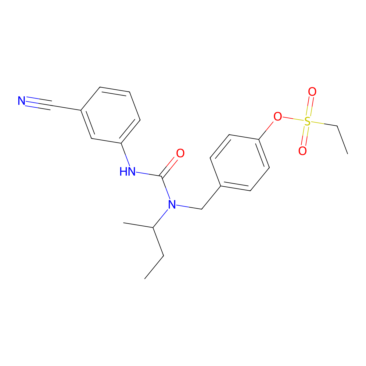 [4-[[Butan-2-yl-[(3-cyanophenyl)carbamoyl]amino]methyl]phenyl] ethanesulfonate molecular structure, CAS 5963-32-6