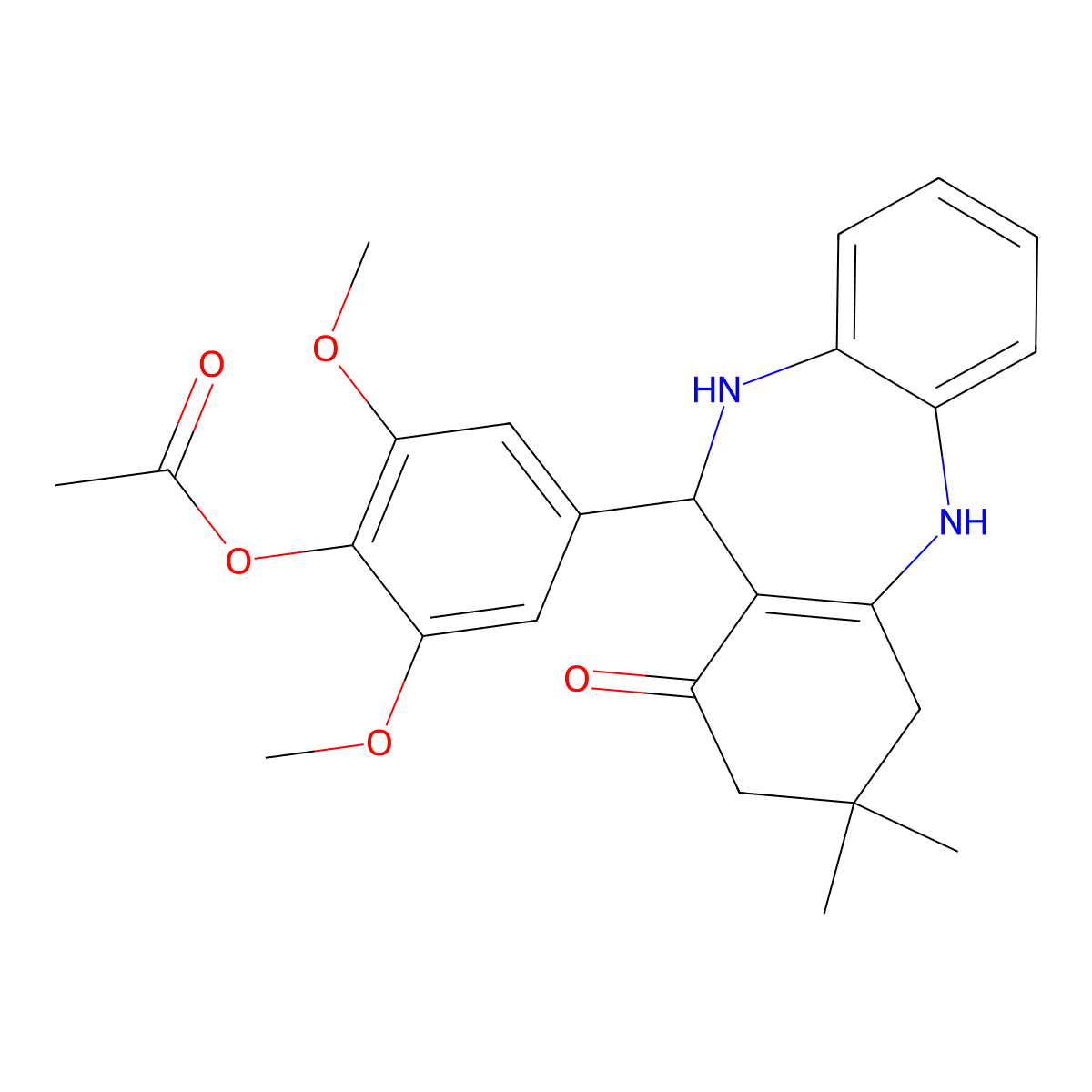 4-(3,3-dimethyl-1-oxo-2,3,4,5,10,11-hexahydro-1H-dibenzo[b,e][1,4]diazepin-11-yl)-2,6-dimethoxyphenyl acetate molecular structure, CAS 5963-98-4
