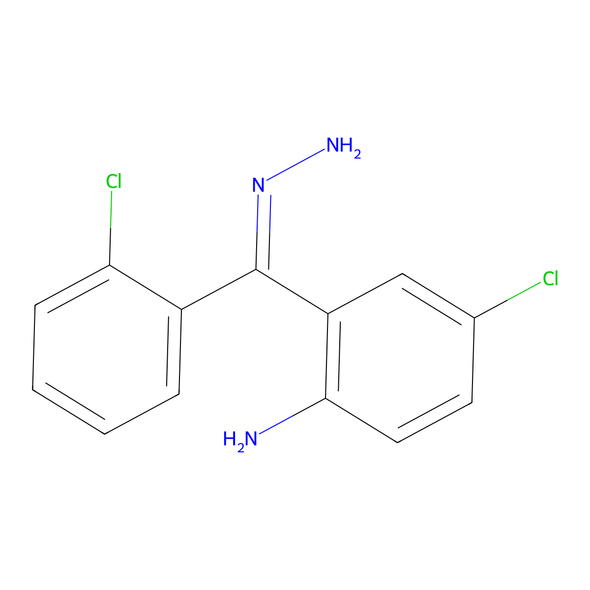 Methanone, (2-amino-5-chlorophenyl)(2-chlorophenyl)-, hydrazone molecular structure, CAS 59639-20-2