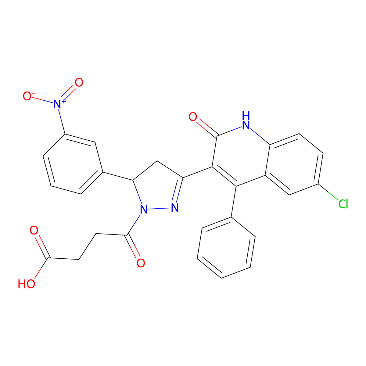 4-[3-(6-chloro-2-oxo-4-phenyl-1,2-dihydroquinolin-3-yl)-5-(3-nitrophenyl)-4,5-dihydro-1H-pyrazol-1-yl]-4-oxobutanoic acid molecular structure, CAS 5964-23-8