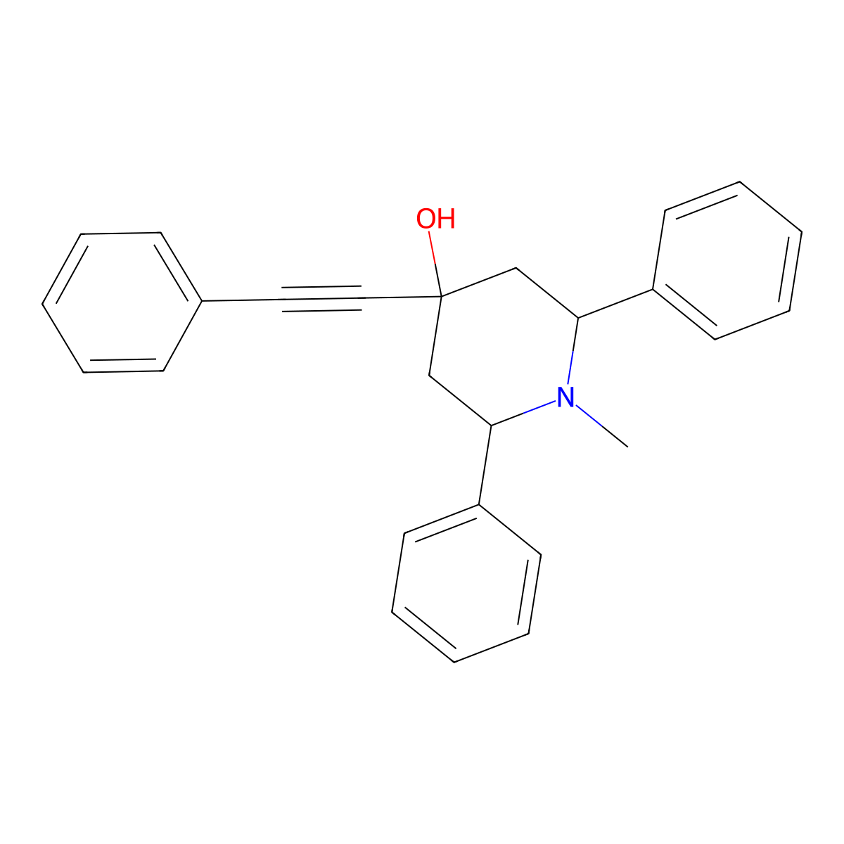 1-Methyl-2,6-diphenyl-4-(2-phenylethynyl)piperidin-4-ol molecular structure, CAS 5964-76-1