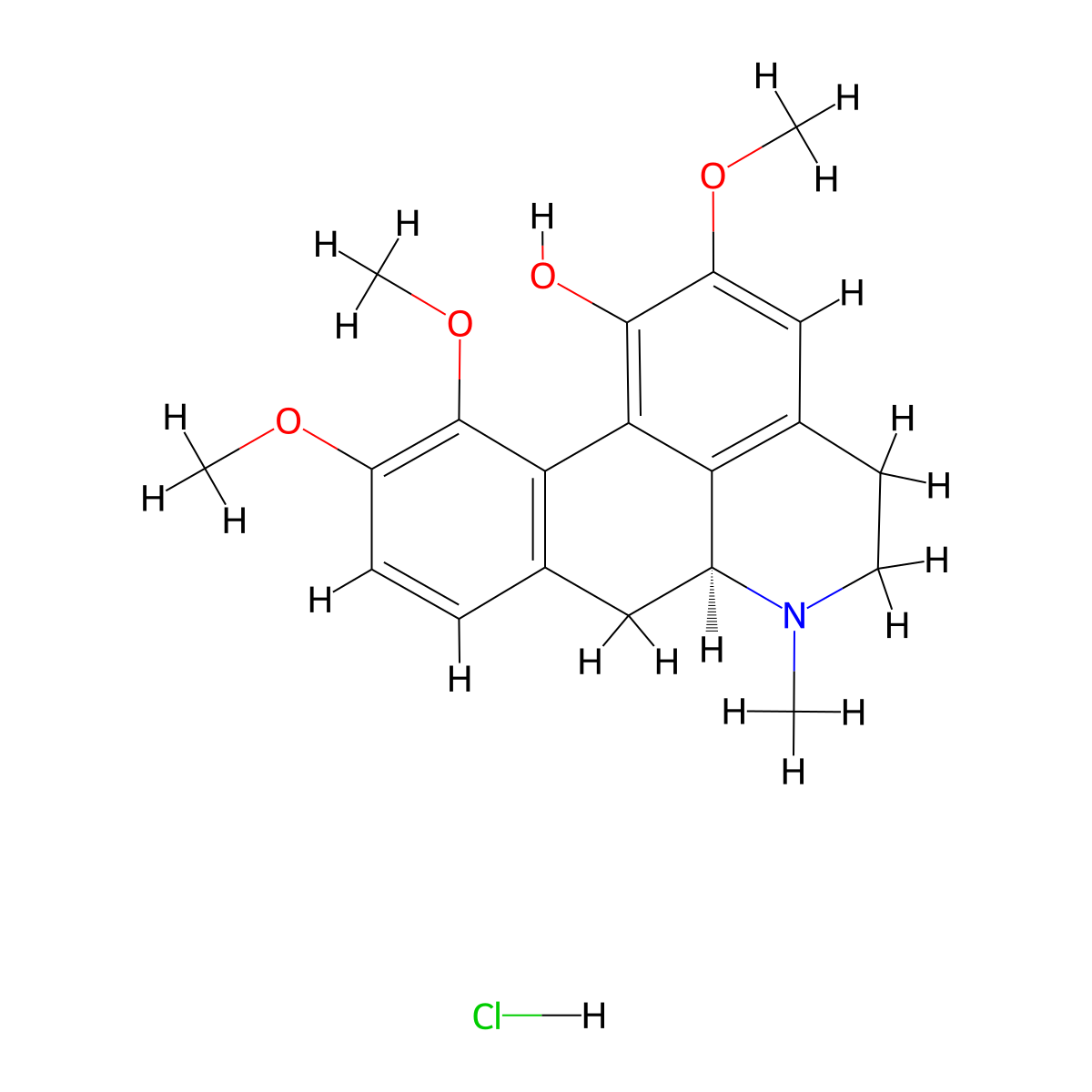 2,10,11-Trimethoxy-6-methyl-5,6,6a,7-tetrahydro-4H-dibenzo(de,g)quinolin-1-ol--hydrogen chloride (1/1) molecular structure, CAS 5964-79-4