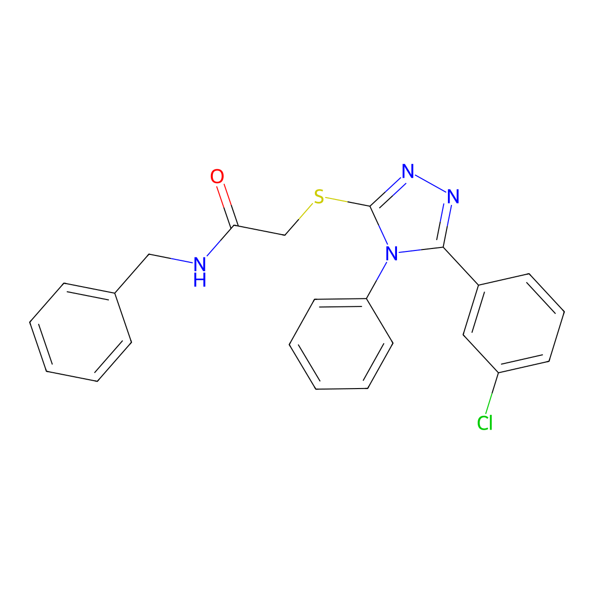 N-benzyl-2-[[5-(3-chlorophenyl)-4-phenyl-1,2,4-triazol-3-yl]sulfanyl]acetamide molecular structure, CAS 5964-93-2