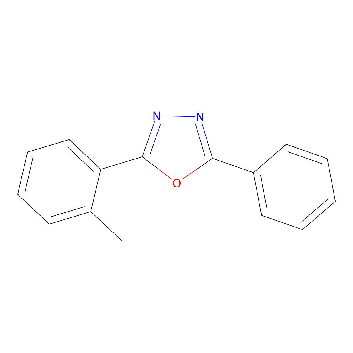 1,3,4-Oxadiazole, 2-(2-methylphenyl)-5-phenyl- molecular structure, CAS 59663-63-7