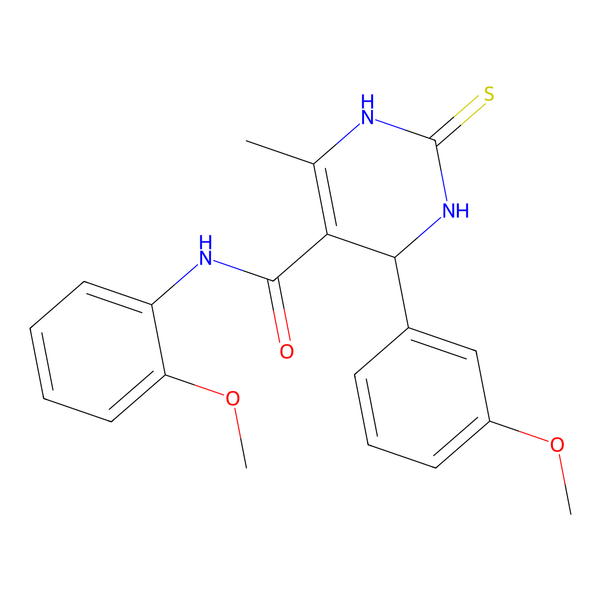 N-(2-methoxyphenyl)-4-(3-methoxyphenyl)-6-methyl-2-sulfanylidene-3,4-dihydro-1H-pyrimidine-5-carboxamide molecular structure, CAS 5968-38-7