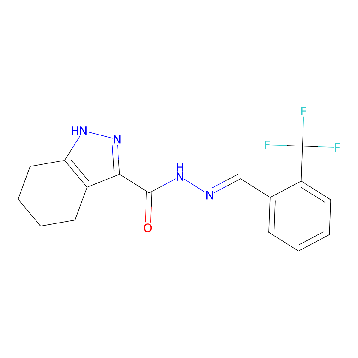 N-[[2-(trifluoromethyl)phenyl]methylideneamino]-4,5,6,7-tetrahydro-1H-indazole-3-carboxamide molecular structure, CAS 5968-50-3