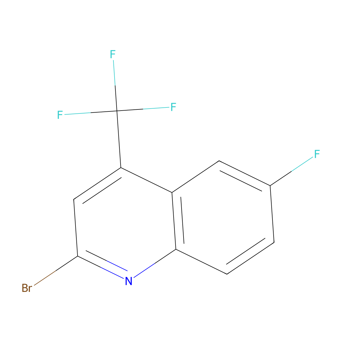 2-Bromo-6-fluoro-4-(trifluoromethyl)quinoline molecular structure, CAS 596845-30-6