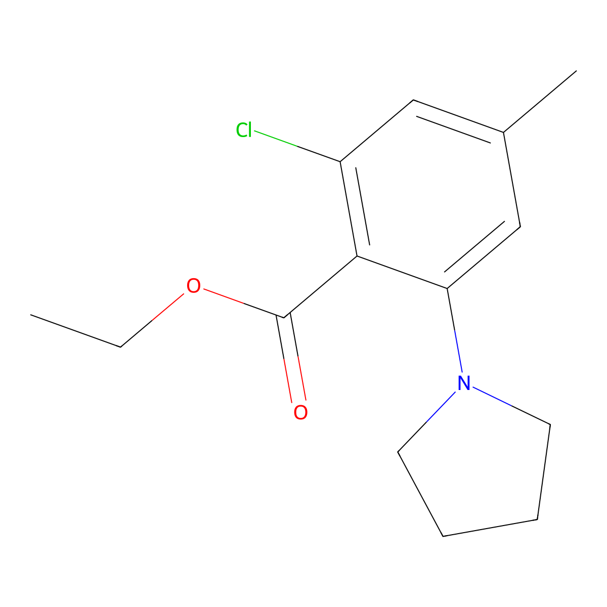 Ethyl 2-chloro-4-methyl-6-(1-pyrrolidinyl)benzoate molecular structure, CAS 59686-39-4