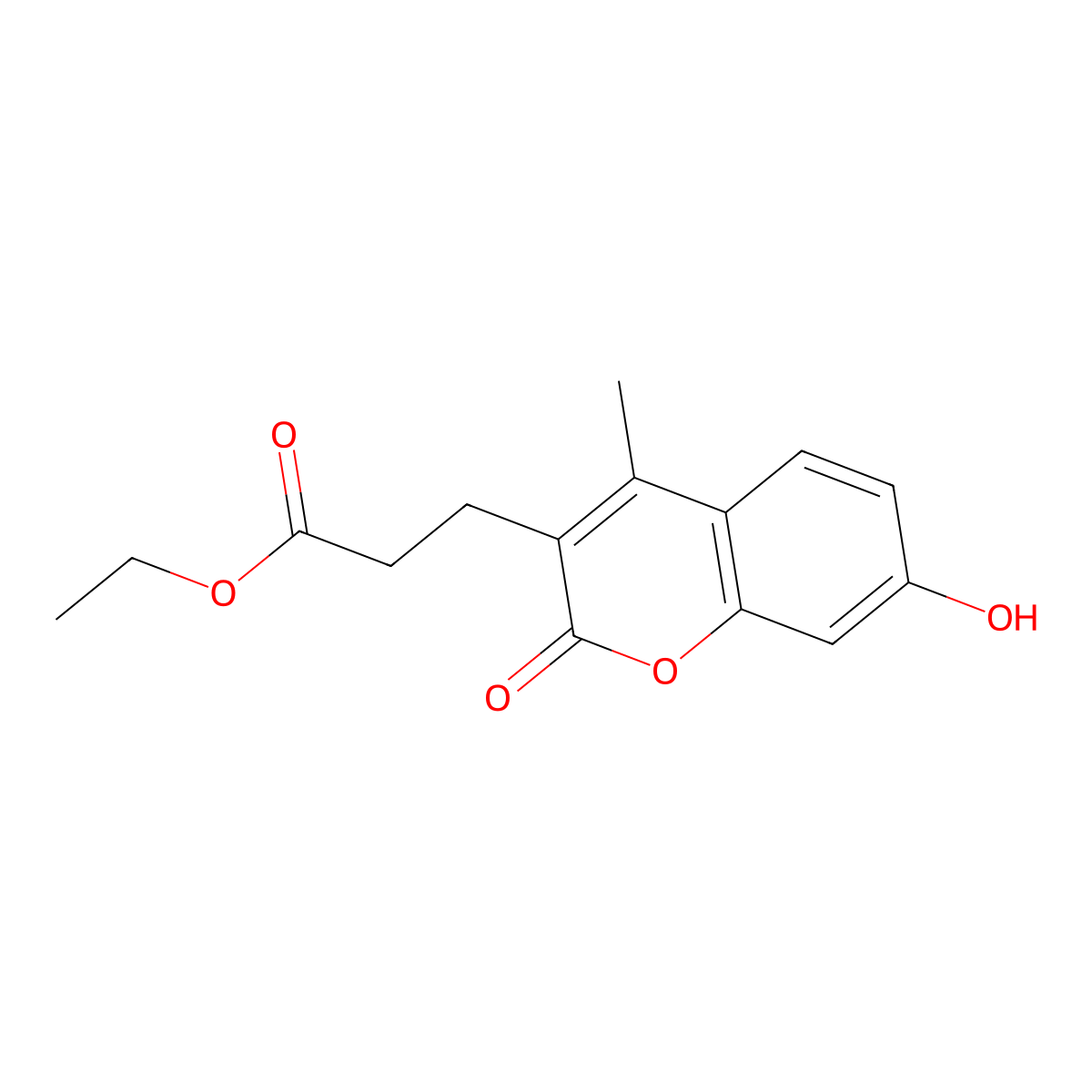 Ethyl 3-(7-hydroxy-4-methyl-2-oxo-2H-1-benzopyran-3-yl)propanoate molecular structure, CAS 5969-19-7