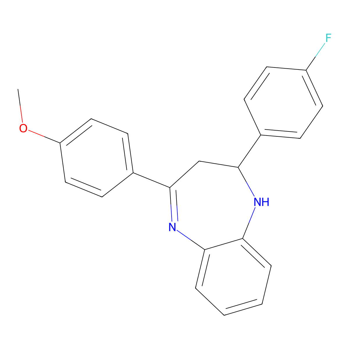2-(4-fluorophenyl)-4-(4-methoxyphenyl)-2,3-dihydro-1H-1,5-benzodiazepine molecular structure, CAS 5969-58-4