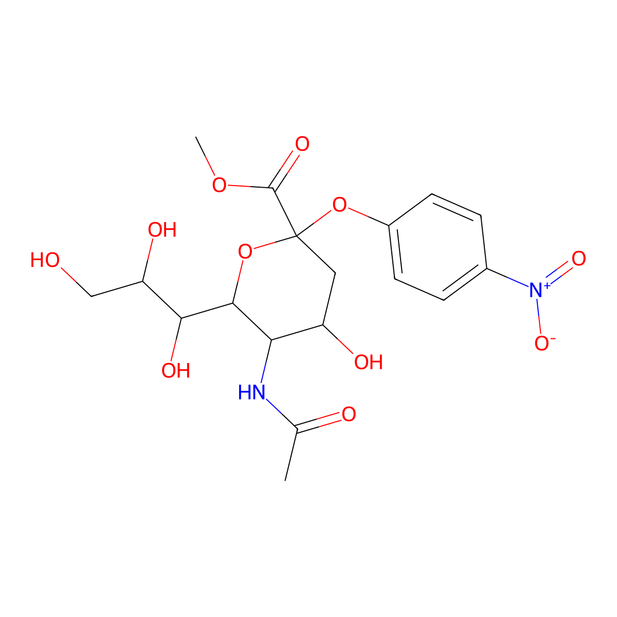 5-Acetamino-4-hydroxy-2-(4-nitro-phenoxy)-6-(1,2,3-trihydroxy-propyl)-tetrahydro-pyran-2-carboxylic Acid Methyl Ester molecular structure, CAS 59694-35-8