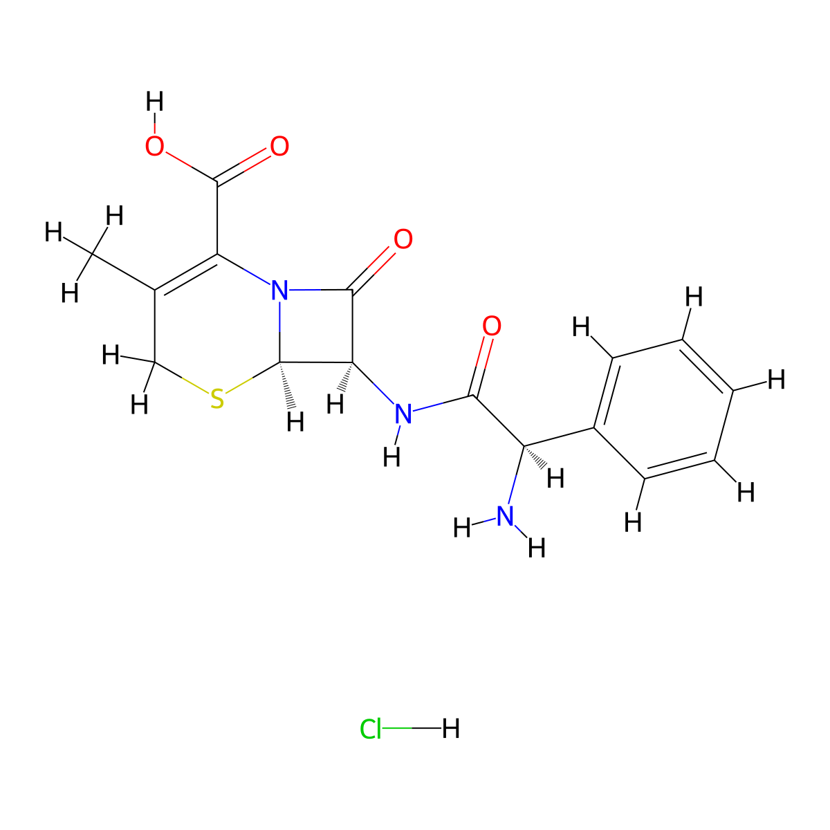 cephalexin hydrochloride anhydrous molecular structure, CAS 59695-59-9