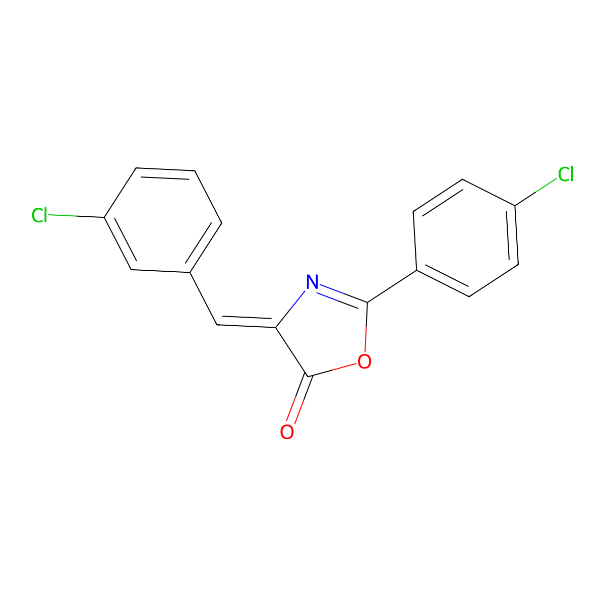 5(4H)-Oxazolone, 2-(4-chlorophenyl)-4-[(3-chlorophenyl)methylene]- molecular structure, CAS 59698-68-9