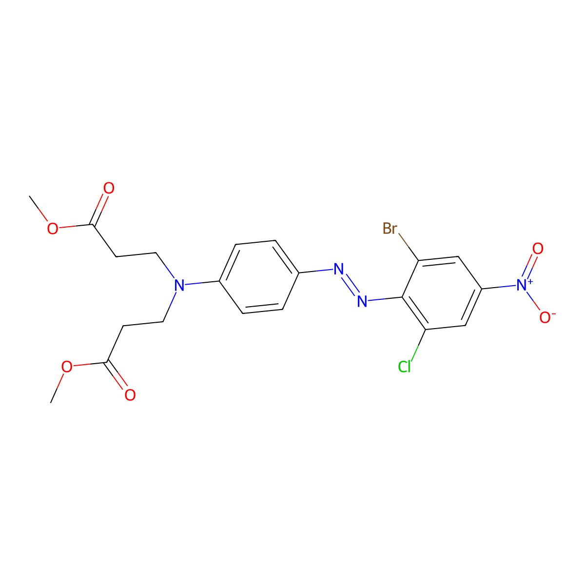 beta-Alanine, N-(4-(2-(2-bromo-6-chloro-4-nitrophenyl)diazenyl)phenyl)-N-(3-methoxy-3-oxopropyl)-, methyl ester molecular structure, CAS 59709-38-5