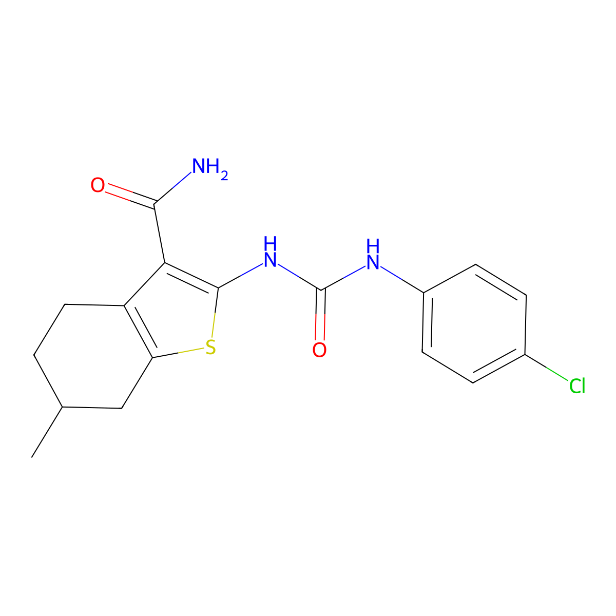 2-[(4-Chlorophenyl)carbamoylamino]-6-methyl-4,5,6,7-tetrahydro-1-benzothiophene-3-carboxamide molecular structure, CAS 5971-05-1