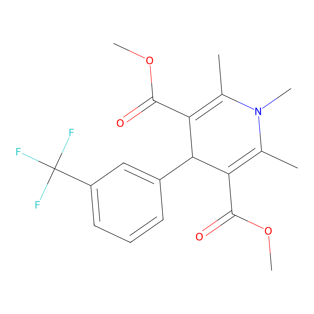 dimethyl 1,2,6-trimethyl-4-[3-(trifluoromethyl)phenyl]-4H-pyridine-3,5-dicarboxylate molecular structure, CAS 5971-41-5
