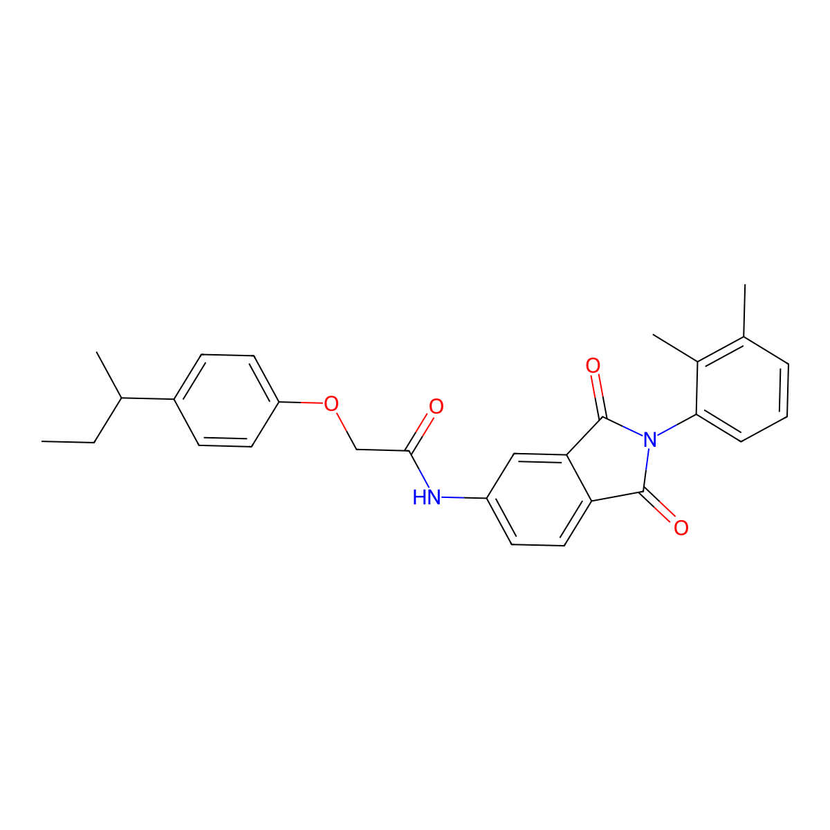 2-[4-(butan-2-yl)phenoxy]-N-[2-(2,3-dimethylphenyl)-1,3-dioxo-2,3-dihydro-1H-isoindol-5-yl]acetamide molecular structure, CAS 5972-31-6