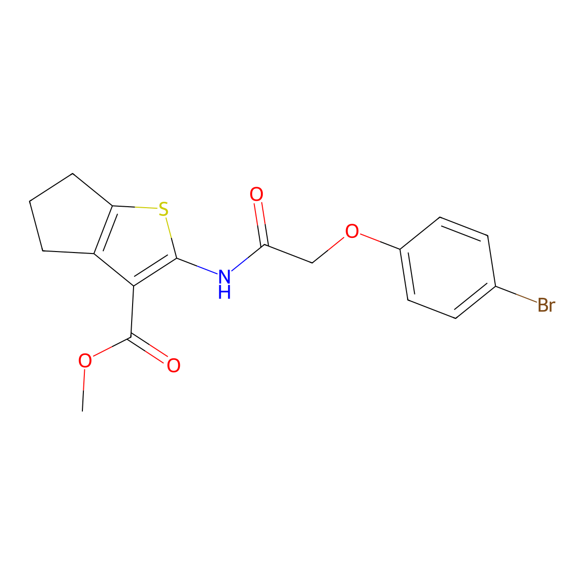 methyl 2-{[(4-bromophenoxy)acetyl]amino}-5,6-dihydro-4H-cyclopenta[b]thiophene-3-carboxylate molecular structure, CAS 5972-32-7