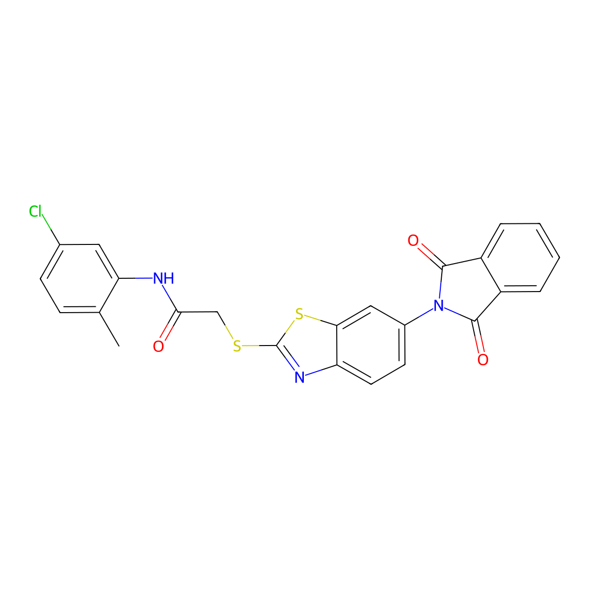 N-(5-chloro-2-methylphenyl)-2-[[6-(1,3-dioxoisoindol-2-yl)-1,3-benzothiazol-2-yl]sulfanyl]acetamide molecular structure, CAS 5972-65-6