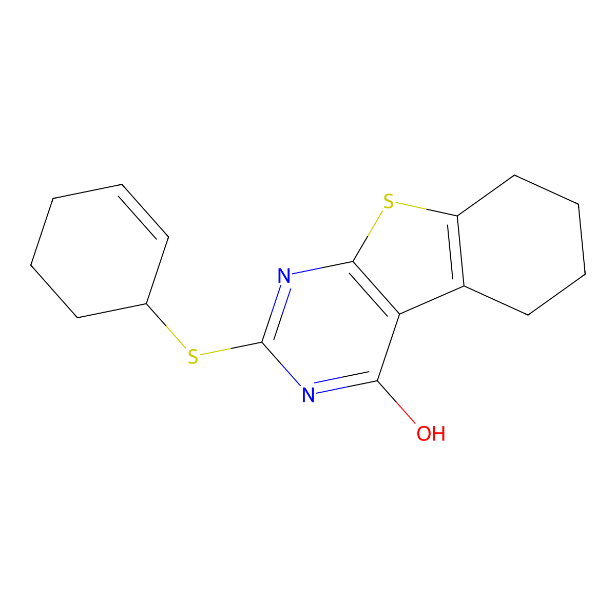 2-(2-cyclohexen-1-ylsulfanyl)-5,6,7,8-tetrahydro[1]benzothieno[2,3-d]pyrimidin-4(3H)-one molecular structure, CAS 5973-47-7