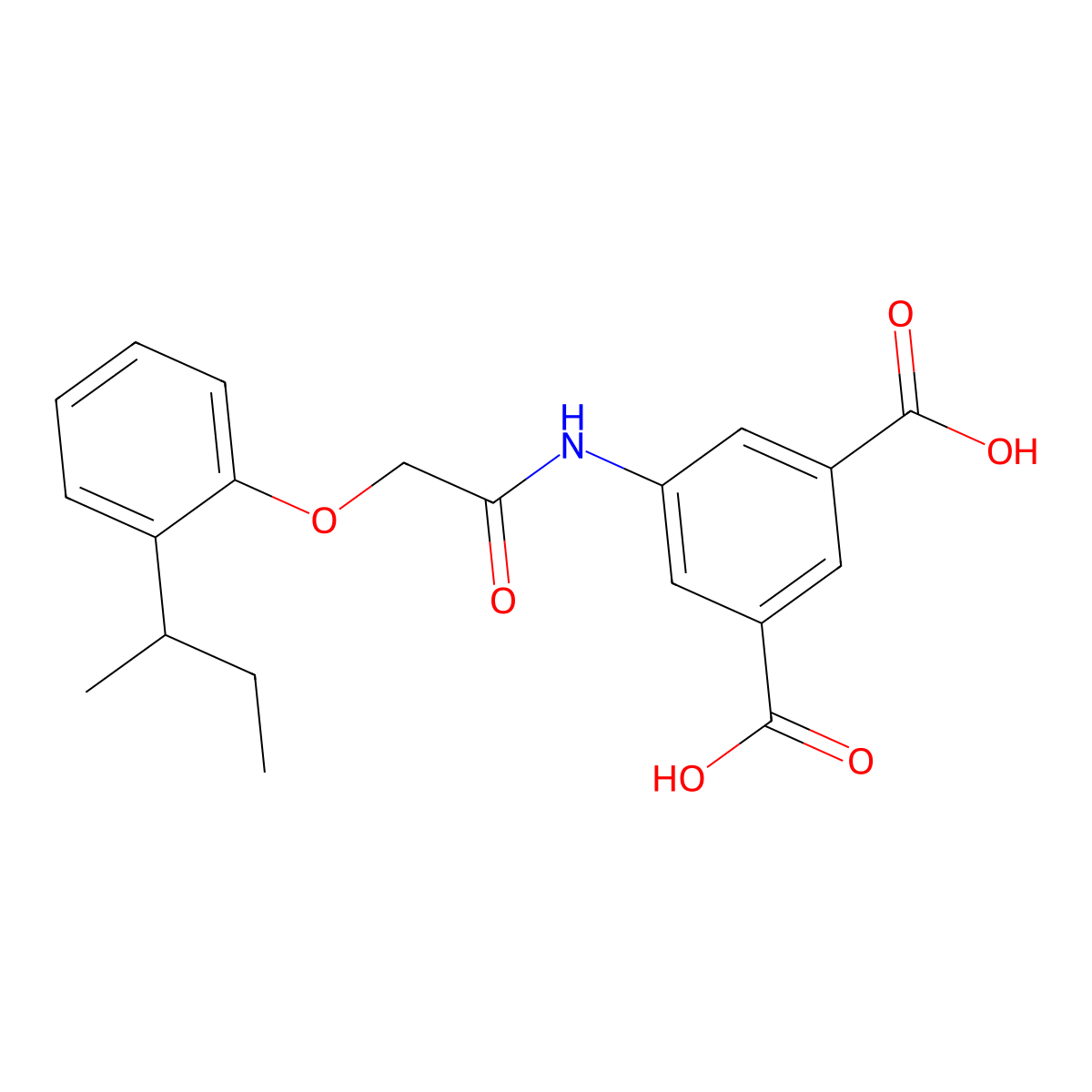 5-[[2-(2-Butan-2-ylphenoxy)acetyl]amino]benzene-1,3-dicarboxylic acid molecular structure, CAS 5973-52-4