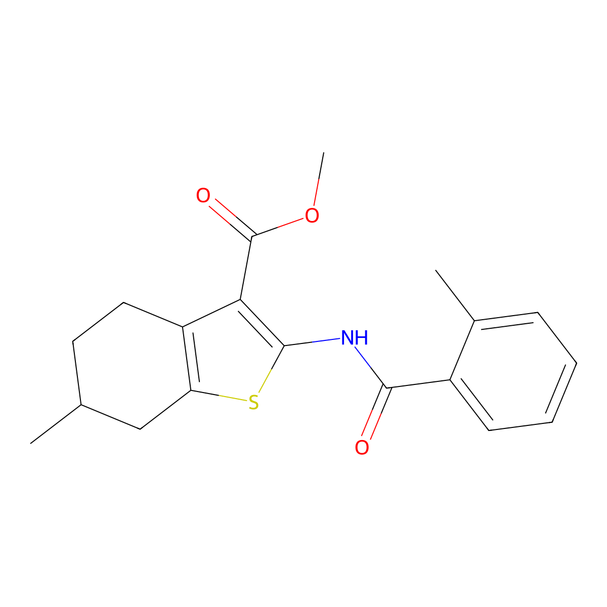 Methyl 6-methyl-2-[(2-methylbenzoyl)amino]-4,5,6,7-tetrahydro-1-benzothiophene-3-carboxylate molecular structure, CAS 5973-65-9