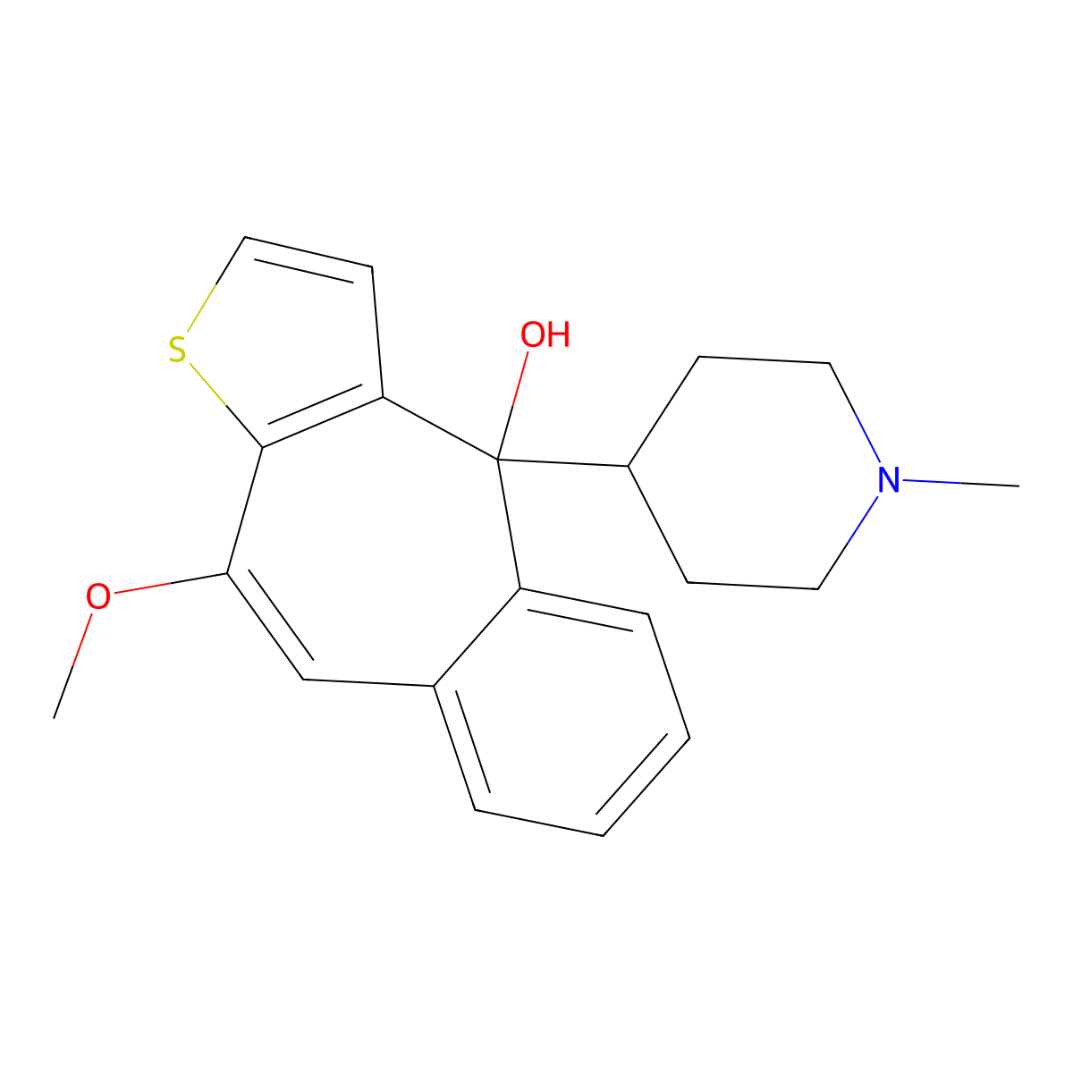 10-methoxy-4-(1-methylpiperidin-4-yl)-4H-benzo[4.5]cyclohepta[1,2-b]thiophene-4-ol molecular structure, CAS 59743-88-3