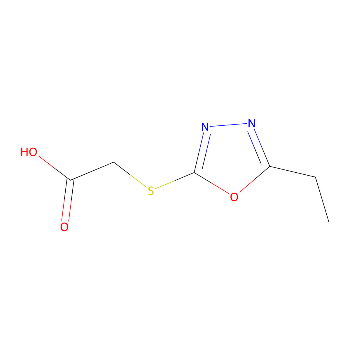 (5-Ethyl-[1,3,4]oxadiazol-2-ylsulfanyl)-acetic acid molecular structure, CAS 597545-23-8