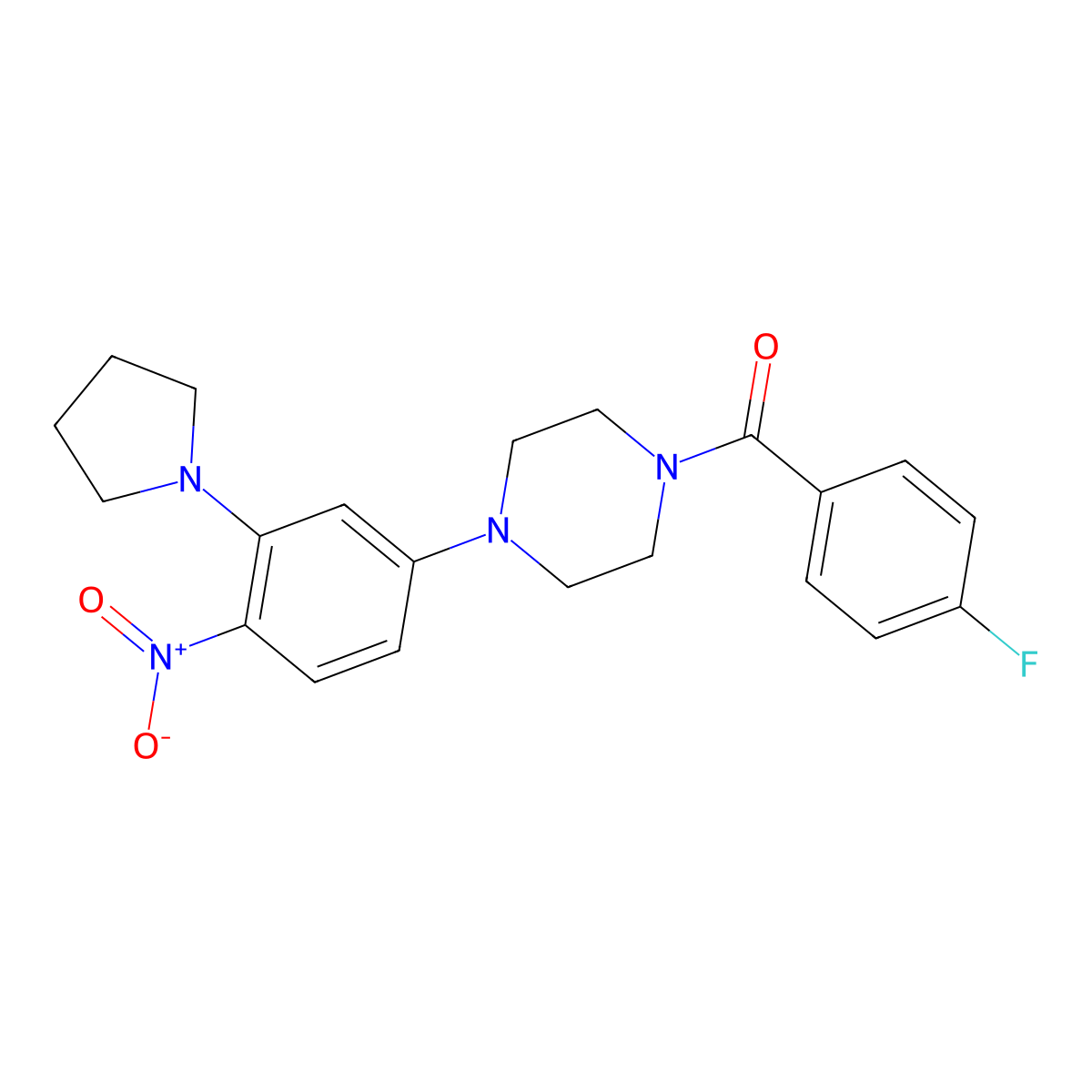 (4-Fluorophenyl)-[4-(4-nitro-3-pyrrolidin-1-ylphenyl)piperazin-1-yl]methanone molecular structure, CAS 597545-52-3