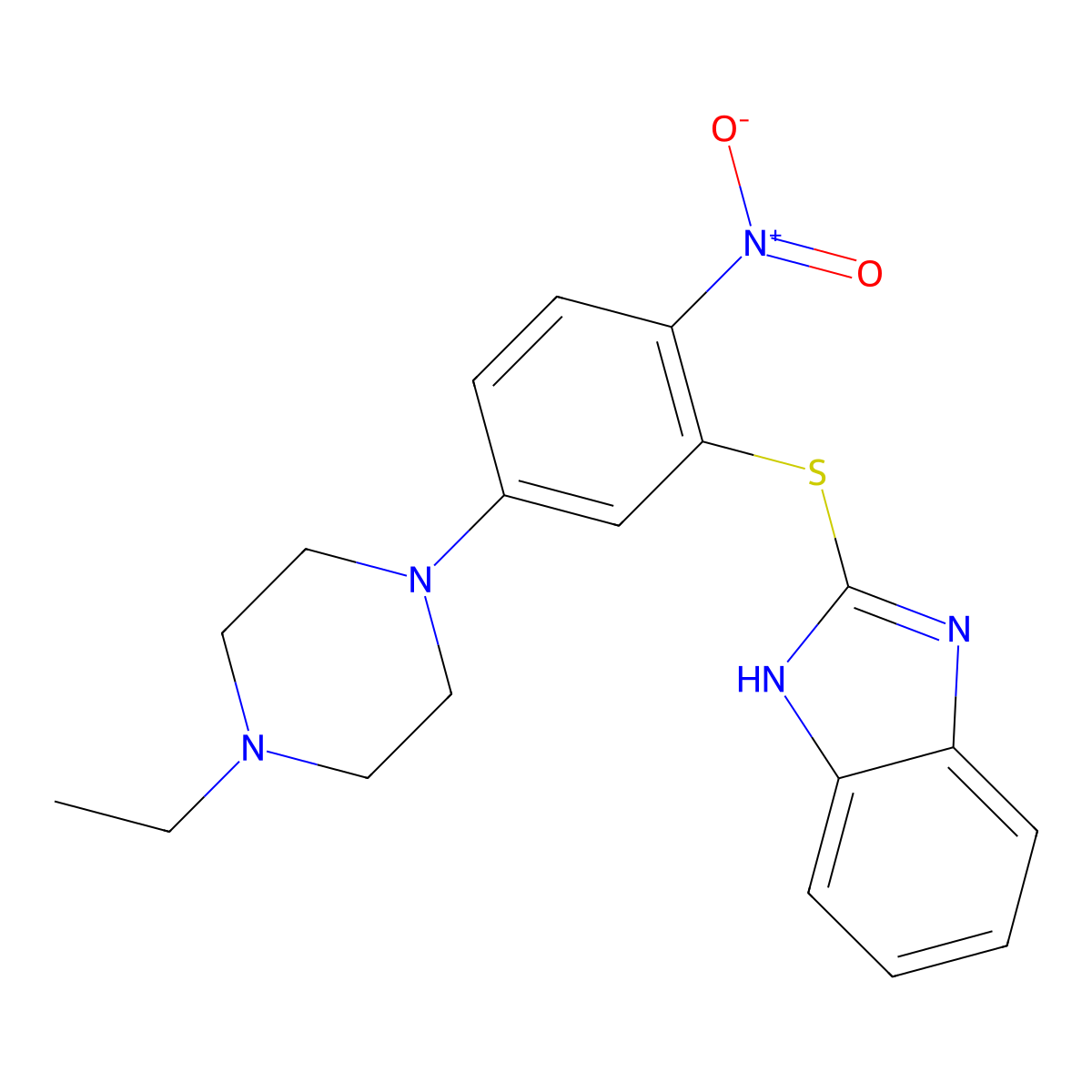 2-[5-(4-ethylpiperazin-1-yl)-2-nitrophenyl]sulfanyl-1H-benzimidazole molecular structure, CAS 597545-56-7