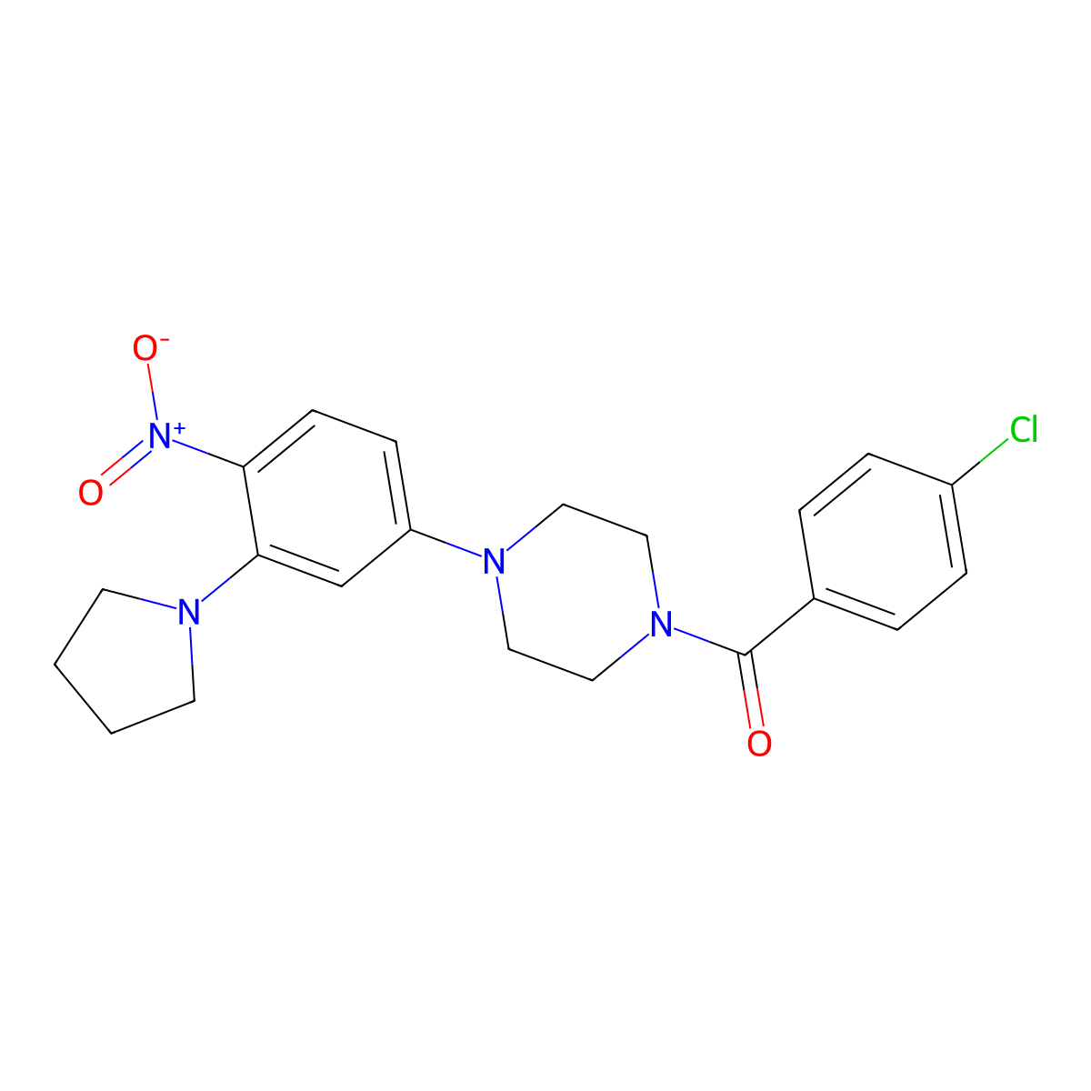 (4-Chlorophenyl)-[4-(4-nitro-3-pyrrolidin-1-ylphenyl)piperazin-1-yl]methanone molecular structure, CAS 597545-60-3