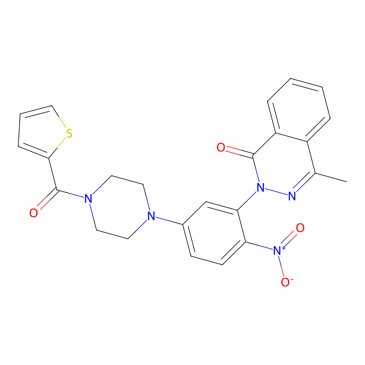 4-Methyl-2-[2-nitro-5-[4-(thiophene-2-carbonyl)piperazin-1-yl]phenyl]phthalazin-1-one molecular structure, CAS 597545-73-8