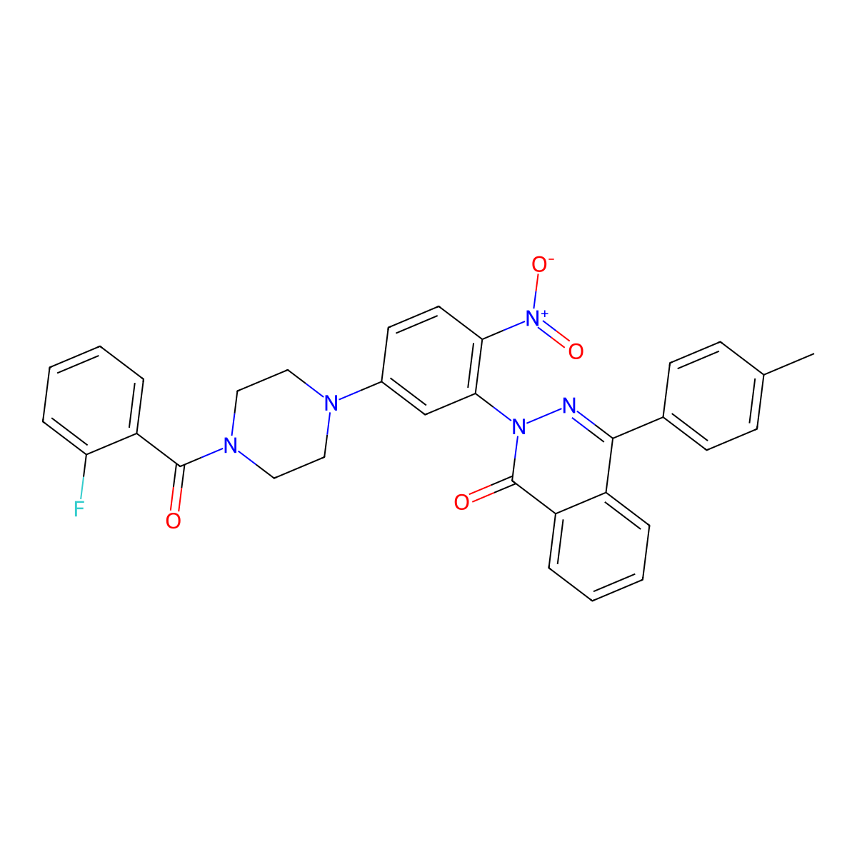 2-[5-[4-(2-Fluorobenzoyl)piperazin-1-yl]-2-nitrophenyl]-4-(4-methylphenyl)phthalazin-1-one molecular structure, CAS 597545-80-7