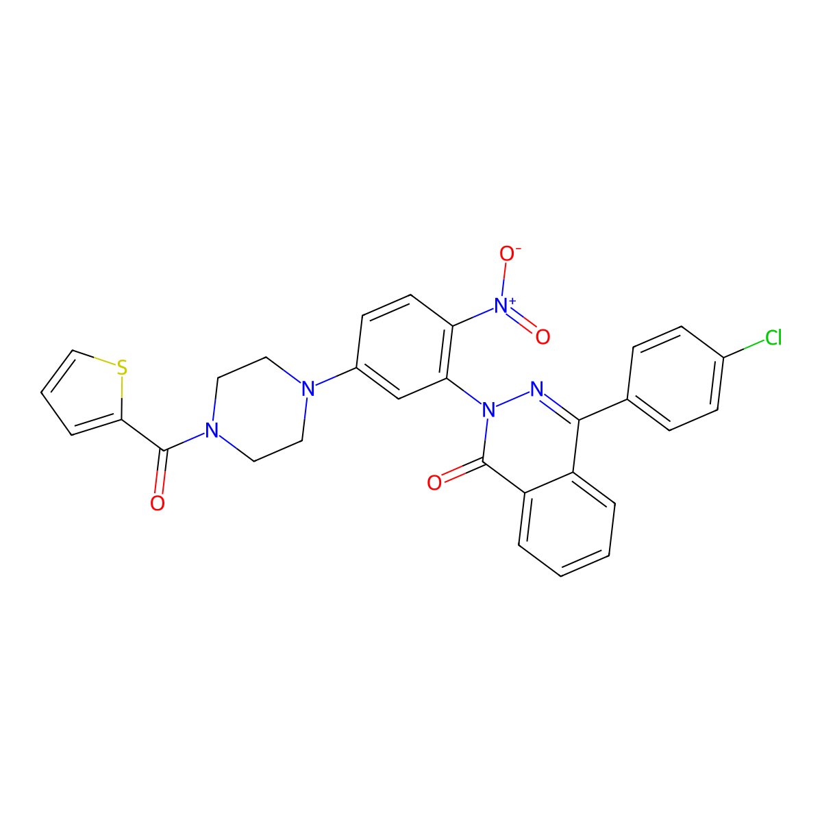 4-(4-Chlorophenyl)-2-[2-nitro-5-[4-(thiophene-2-carbonyl)piperazin-1-yl]phenyl]phthalazin-1-one molecular structure, CAS 597545-83-0
