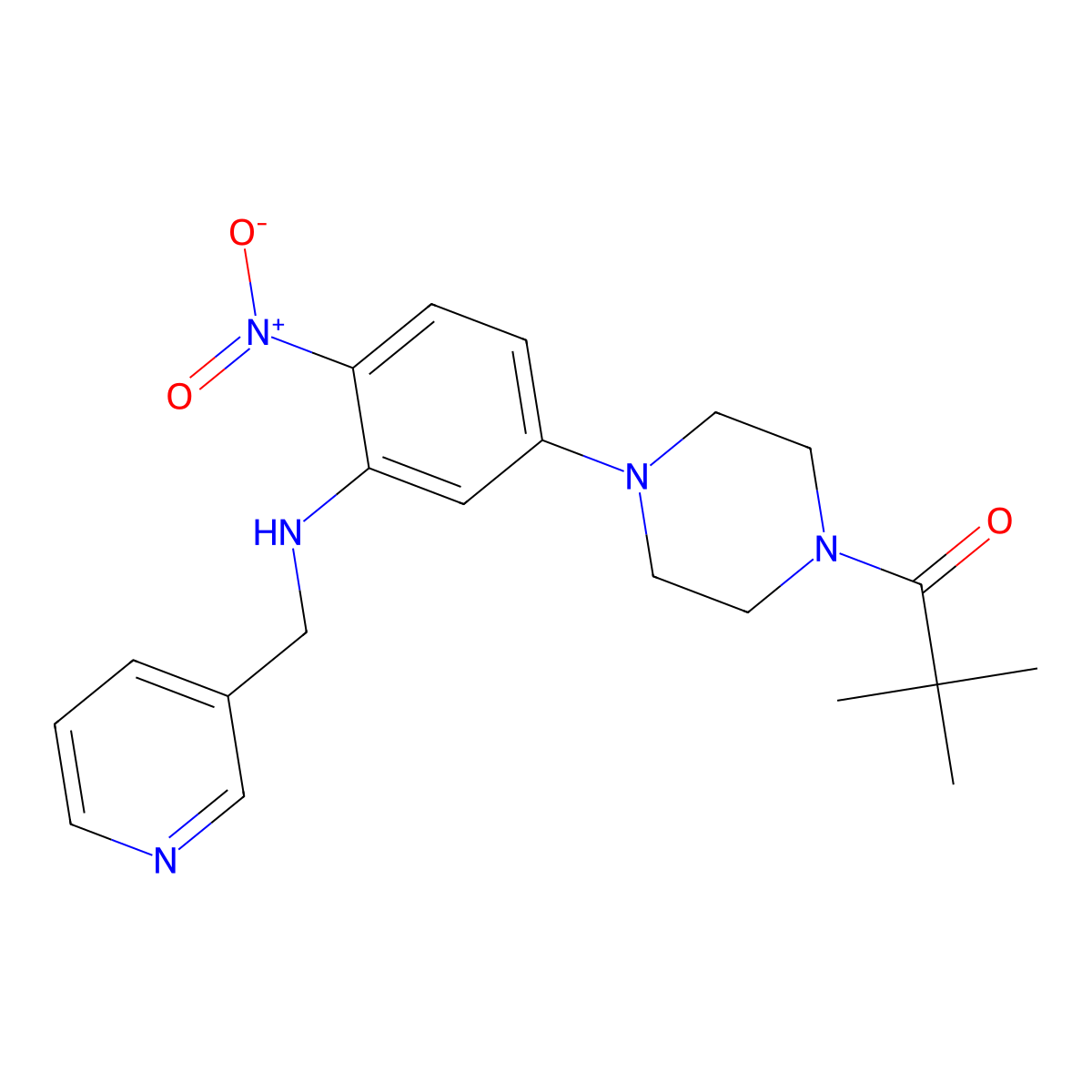 2,2-Dimethyl-1-[4-[4-nitro-3-(pyridin-3-ylmethylamino)phenyl]piperazin-1-yl]propan-1-one molecular structure, CAS 597545-84-1