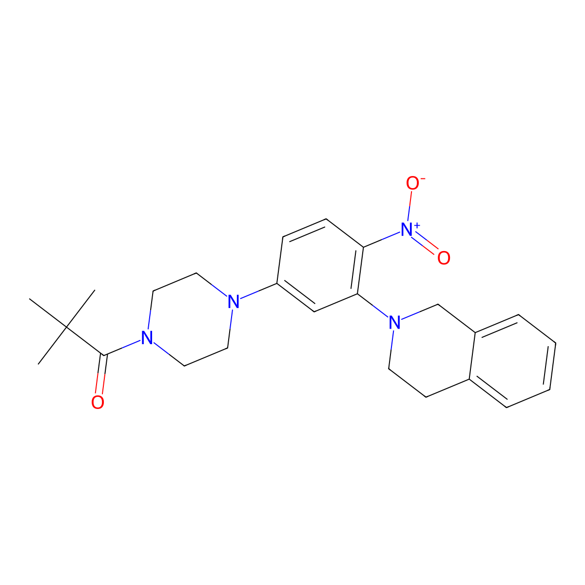 1-{4-[3-(3,4-dihydroisoquinolin-2(1H)-yl)-4-nitrophenyl]piperazin-1-yl}-2,2-dimethylpropan-1-one molecular structure, CAS 597545-85-2