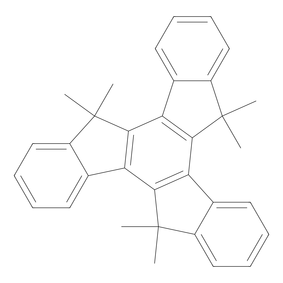 5,5,10,10,15,15-Hexamethyl-10,15-dihydro-5H-diindeno(1,2-a:1',2'-c)fluorene molecular structure, CAS 597554-76-2