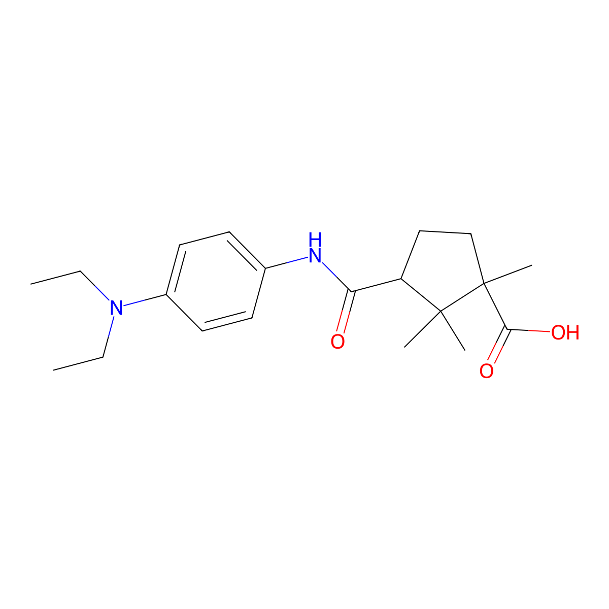 3-({[4-(Diethylamino)phenyl]amino}carbonyl)-1,2,2-trimethylcyclopentanecarboxylic acid molecular structure, CAS 5976-56-7