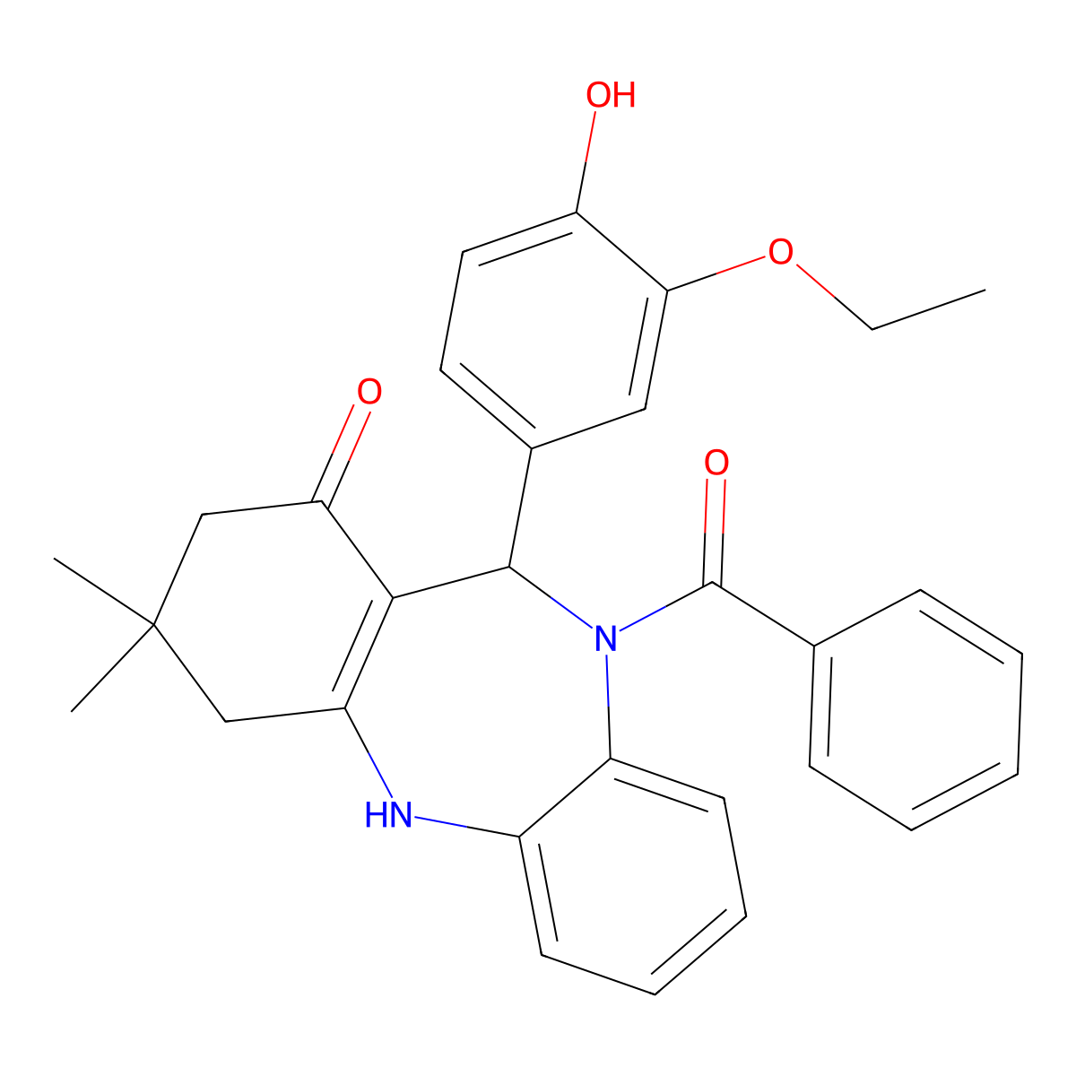 5-Benzoyl-6-(3-ethoxy-4-hydroxyphenyl)-9,9-dimethyl-6,8,10,11-tetrahydrobenzo[b][1,4]benzodiazepin-7-one molecular structure, CAS 5977-50-4